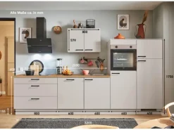Pino Küchenzeile 320 cm Kaschmirgrau Anschlag rechts 2 Geräteschränke< Kochfelder