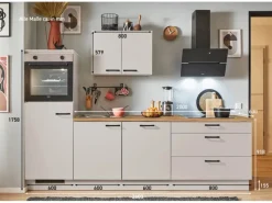 Pino Küchenzeile 260 cm Kaschmirgrau Anschlag links 1 Geräteschrank< Kochfelder|Kühlschränke