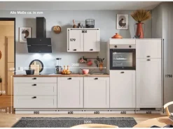 Pino Küchenzeile 320 cm Kaschmirgrau Matt Anschlag rechts 2 Geräteschränke< Kochfelder|Kühlschränke