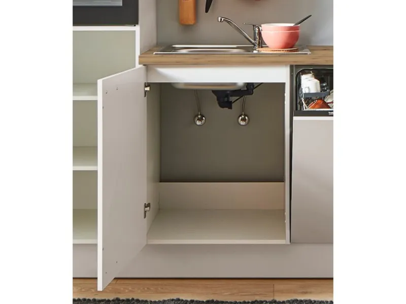 Pino Küchenzeile 300 cm Kaschmirgrau Anschlag rechts 1 Geräte-. 1 Seitenschrank< Kühlschränke