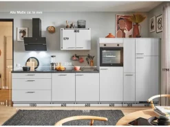 Pino Küchenzeile 370 cm Lichtgrau Anschlag rechts 1 Geräte-, 1 Apothekerschrank< Kühlschränke