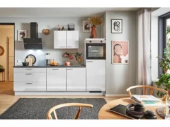 Pino Küchenzeile 280 cm Lichtgrau Hochglanz Anschlag rechts 1 Geräteschrank< Kühlschränke
