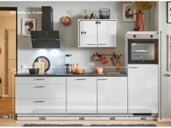 Pino Küchenzeile 280 cm Lichtgrau Hochglanz Anschlag rechts 1 Geräteschrank< Kühlschränke