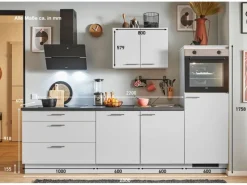Pino Kochfelder|Kühlschränke<Küchenzeile 280 cm Lichtgrau Anschlag rechts 1 Geräteschrank