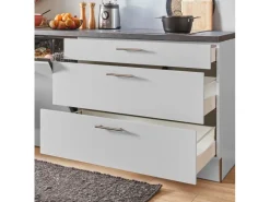 Pino Kochfelder|Kühlschränke<Küchenzeile 280 cm Lichtgrau Anschlag rechts 1 Geräteschrank