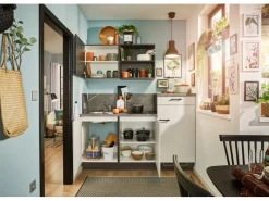 Pino Kühlschränke<Küchenzeile 180 cm Lichtgrau Anschlag rechts 1 Geräteschrank