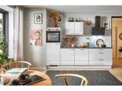 Pino Küchenzeile 250 cm Lichtgrau Hochglanz Anschlag links 1 Geräteschrank< Kühlschränke