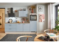 Discount Pino Küchenzeile 270 cm Pastellblau Anschlag rechts 1 Geräteschrank