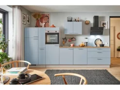 Online Pino Küchenzeile 350 cm Pastellblau Anschlag links 1 Geräte-, 1 Apothekerschrank