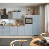Pino Kühlschränke<Küchenzeile 340 cm Pastellblau Anschlag rechts 2 Geräteschränke