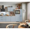 Pino Küchenzeile 280 cm Pastellblau Anschlag rechts 1 Geräte-. 1 Seitenschrank< Kochfelder