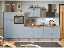 Hot Pino Küchenzeile 320 cm Pastellblau Anschlag links 2 Geräteschränke