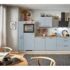 Pino Küchenzeile 310 cm Pastellblau Anschlag links 1 Geräte-. 1 Seitenschrank< Kühlschränke
