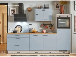 Pino Küchenzeile 280 cm Pastellblau Anschlag rechts 1 Geräteschrank< Kühlschränke