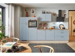 Best Pino Küchenzeile 340 cm Pastellblau Anschlag links 2 Geräteschränke