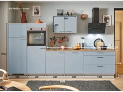 Best Pino Küchenzeile 340 cm Pastellblau Anschlag links 2 Geräteschränke
