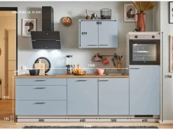 Pino Kühlschränke<Küchenzeile 250 cm Pastellblau Anschlag rechts 1 Geräteschrank