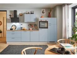 Sale Pino Küchenzeile 330 cm Pastellblau Anschlag rechts 2 Geräteschränke