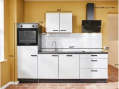 Pino Kühlschränke<Küchenzeile 260 cm Steingrau Hochglanz Anschlag links 1 Geräteschrank