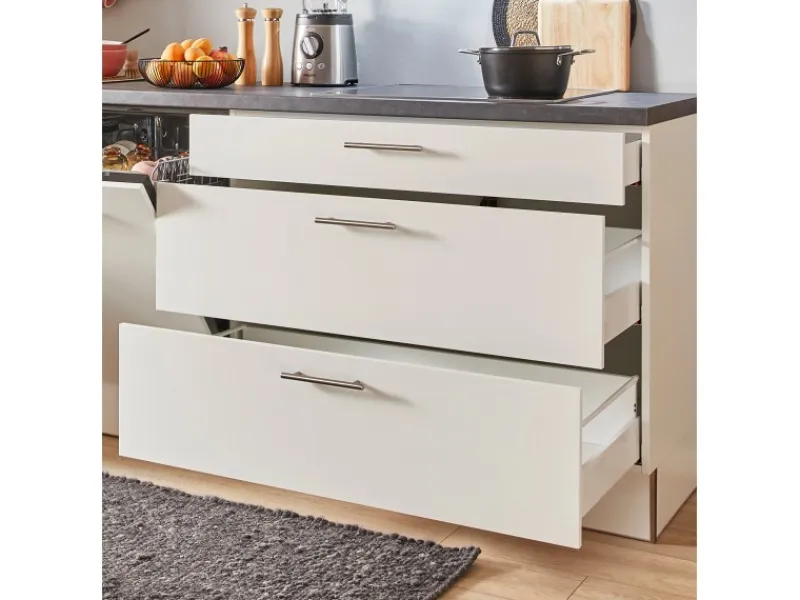Hot Pino Küchenzeile 310 cm Weiß Anschlag rechts 1 Geräte-. 1 Seitenschrank