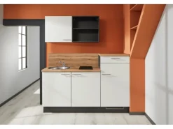 Pino Kochfelder<Küchenzeile 180 cm Weiß Anschlag rechts 1 Geräteschrank