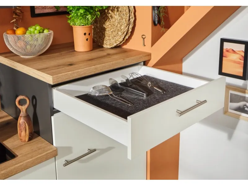 Pino Kochfelder<Küchenzeile 180 cm Weiß Anschlag rechts 1 Geräteschrank