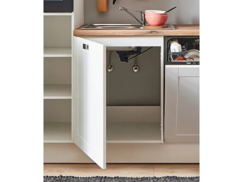 Pino Küchenzeile 280 cm Weiß matt Anschlag rechts 1 Geräteschrank< Kühlschränke