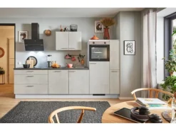 Discount Pino Küchenzeile 290cm Beton Weißgrau Anschlag R 1 Geräte-, 1 Apothekerschrank