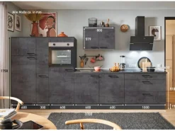 Pino Winkelküchen<Küchenzeile 370cm Beton Grafitgrau Anschlag L 1 Geräte-, 1 Apothekerschrank