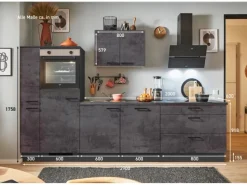 Pino Küchenzeile 290cm Beton Grafitgrau Anschlag L 1 Geräte-. 1 Seitenschrank< Kühlschränke