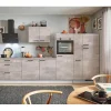 Pino Küchenzeile 340cm Beton Perlgrau Anschlag R 1 Geräte-, 1 Apothekerschrank< Kühlschränke