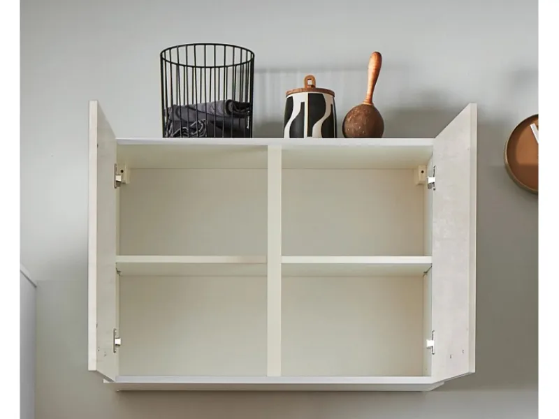 Outlet Pino Küchenzeile 350cm Beton Weißgrau Anschlag L 1 Geräte-, 1 Apothekerschrank