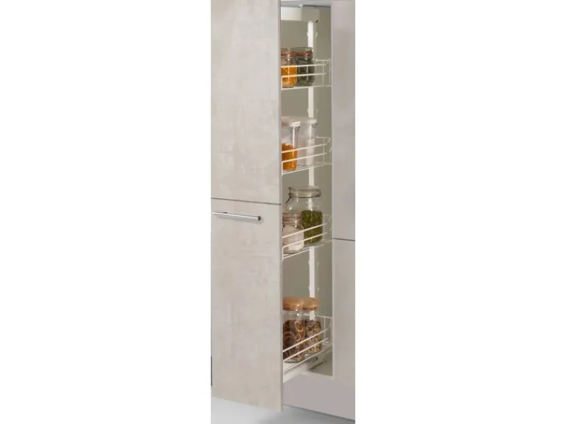 Outlet Pino Küchenzeile 350cm Beton Weißgrau Anschlag L 1 Geräte-, 1 Apothekerschrank