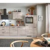New Pino Küchenzeile 280cm Beton Perlgrau Anschlag R 1 Geräte-, 1 Apothekerschrank