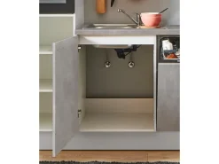 Pino Winkelküchen<Küchenzeile 300cm Beton Perlgrau Anschlag L 1 Geräte-, 1 Apothekerschrank