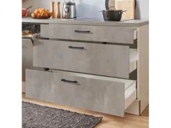 Pino Winkelküchen<Küchenzeile 300cm Beton Perlgrau Anschlag L 1 Geräte-, 1 Apothekerschrank