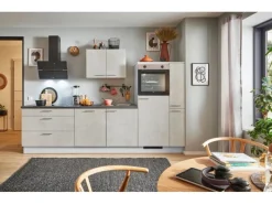 Pino Küchenzeile 280cm Beton Weißgrau Anschlag rechts 1 Geräte-. 1 Seitenschrank< Kühlschränke