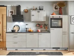 Pino Küchenzeile 280cm Beton Weißgrau Anschlag rechts 1 Geräte-. 1 Seitenschrank< Kühlschränke