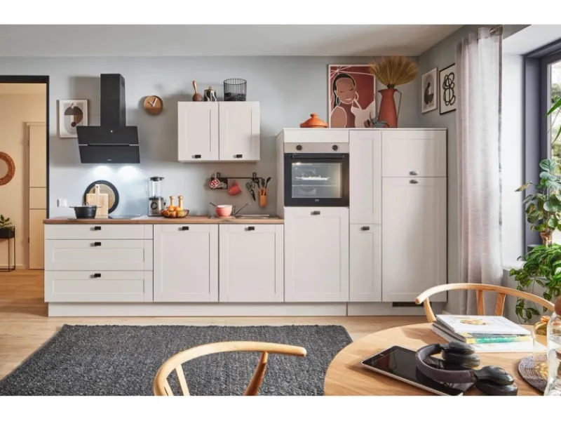 Clearance Pino Küchenzeile 360cm Kaschmirgrau Matt Anschlag R 1 Geräte-, 1Apothekerschrank