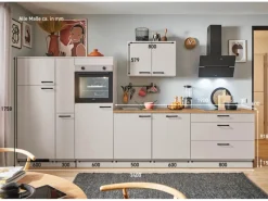 Pino Kühlschränke<Küchenzeile 340cm Kaschmirgrau Anschlag links 1 Geräte-, 1 Apothekerschrank