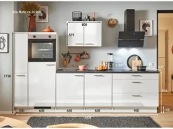 Discount Pino Küchenzeile 300cm Weiß Hochglanz Anschlag L 1 Geräte-, 1 Apothekerschrank