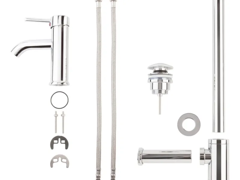 Posseik Einhebelmischer<Siphon-Set inkl. Pop-Up-Ablauf und Einhebelarmatur Silber