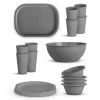 ProHome Geschirr<Kunststoff Geschirr Set BPA Frei Grau 18 Teilig 4 Personen