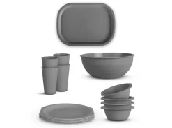 Clearance ProHome Kunststoff Geschirr Set BPA Frei Grau 14 Teilig 4 Personen