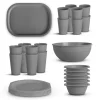 ProHome Geschirr<Kunststoff Geschirr Set BPA Frei Grau 30 Teilig 6 Personen