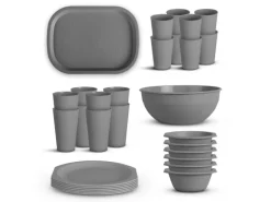 ProHome Geschirr<Kunststoff Geschirr Set BPA Frei Grau 30 Teilig 6 Personen