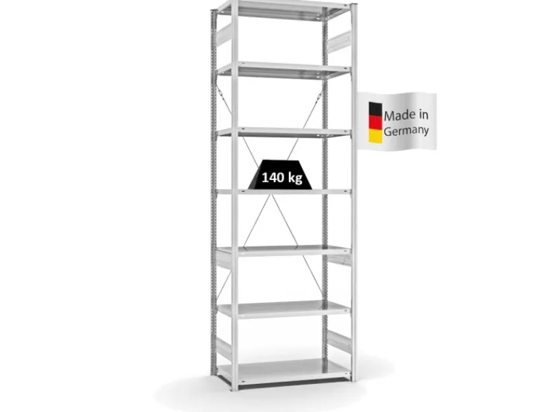 PROREGAL Antibakterielles Fachbodenregal Stecksystem T-Profil HxBxT 300 x 100 x 50 cm 7 Ebenen Traglast 140 kg Antibakterielle Beschichtung Weiß< Küchenregale