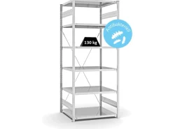 PROREGAL Antibakterielles Fachbodenregal Stecksystem T-Profil HxBxT 250 x 100 x 80 cm 6 Ebenen Traglast 130 kg Antibakterielle Beschichtung Weiß< Küchenregale