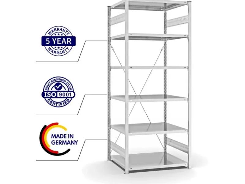 PROREGAL Antibakterielles Fachbodenregal Stecksystem T-Profil HxBxT 250 x 100 x 80 cm 6 Ebenen Traglast 130 kg Antibakterielle Beschichtung Weiß< Küchenregale