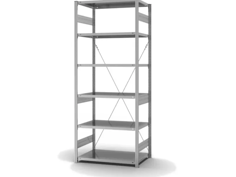 PROREGAL Küchenregale<Edelstahlregal Stecksystem T-Profil HxBxT 250 x 100 x 60 cm 6 Ebenen Fachlast 200 kg Edelstahl Fachbodenregal